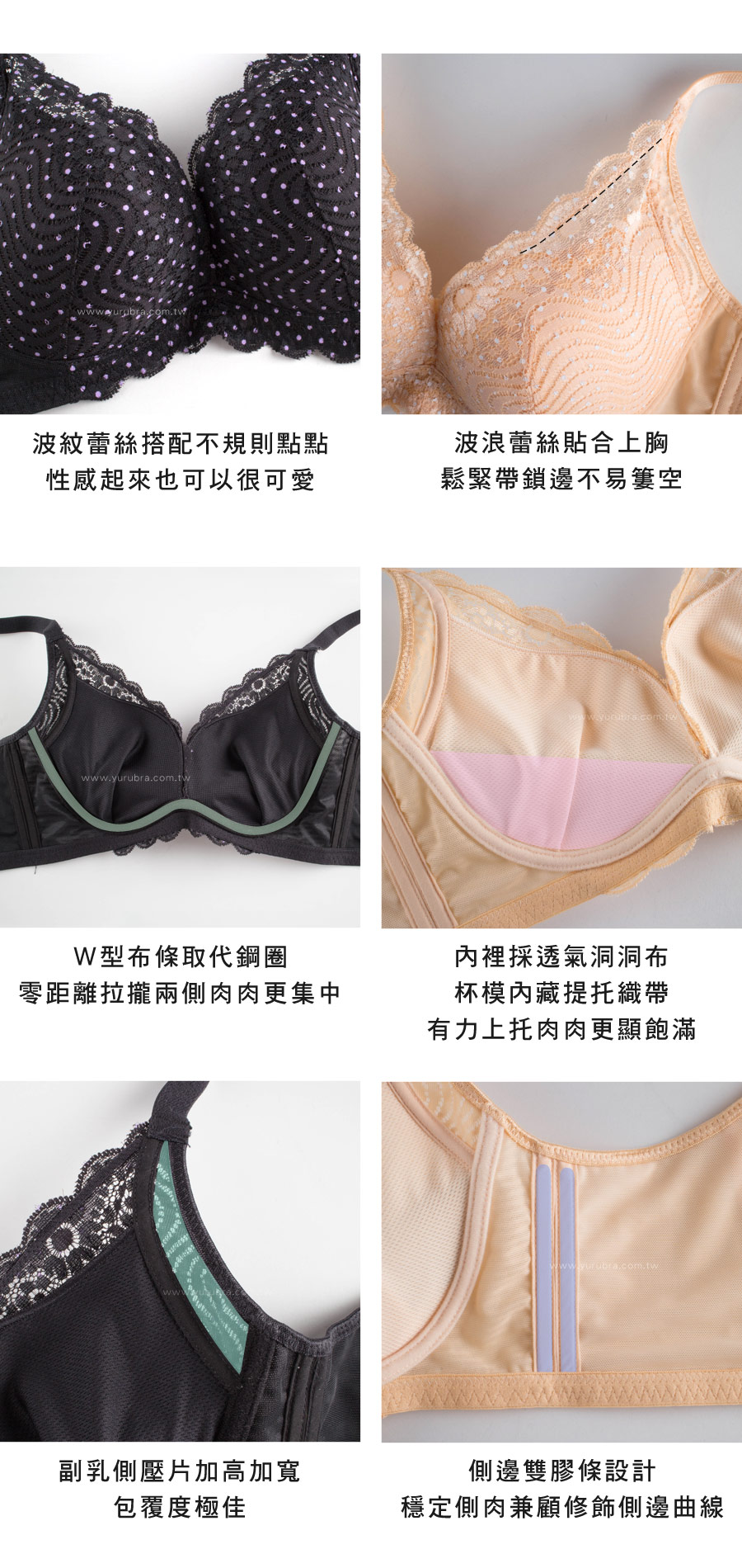 【玉如阿姨】雙波溝引內衣。無鋼圈-透氣-包覆-深V-不易滑肩-台灣製-B.C罩。※0545黑